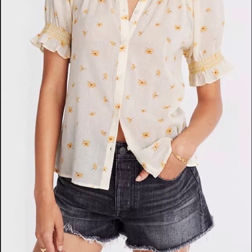 NWT Madewell Smocked Button Up Top in French Daisy XS